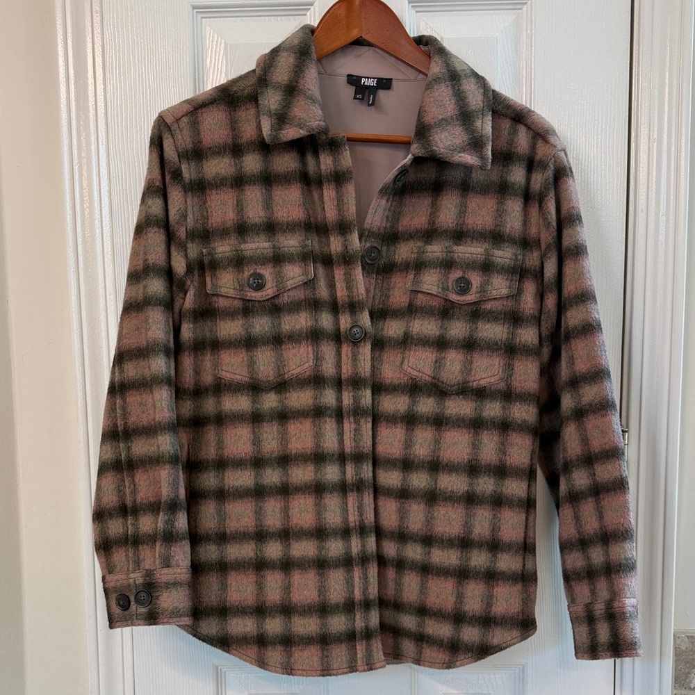 PAIGE Pink and Olive Plaid Button-Up Shacket